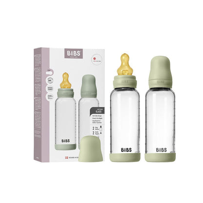 BIBS 2 Pack Medium Flow Glass Baby Bottle Round Latex - 240ml - Sage