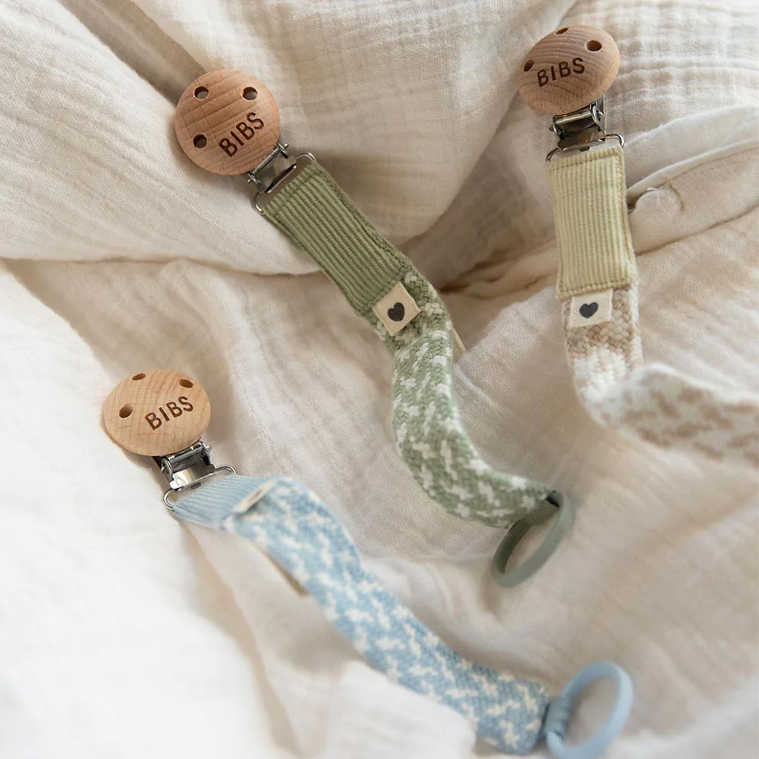 BIBS Paci Braid Pacifier Clip - Petrol + Baby Blue