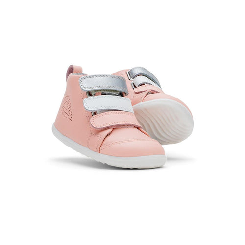 Bobux Step Up Hi Court Switch Basketball Boots - Seashell / Silver Metallic + White