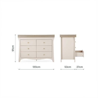 CuddleCo Clara Wide 6 Draw Dresser Changer - Cashmere/Ash