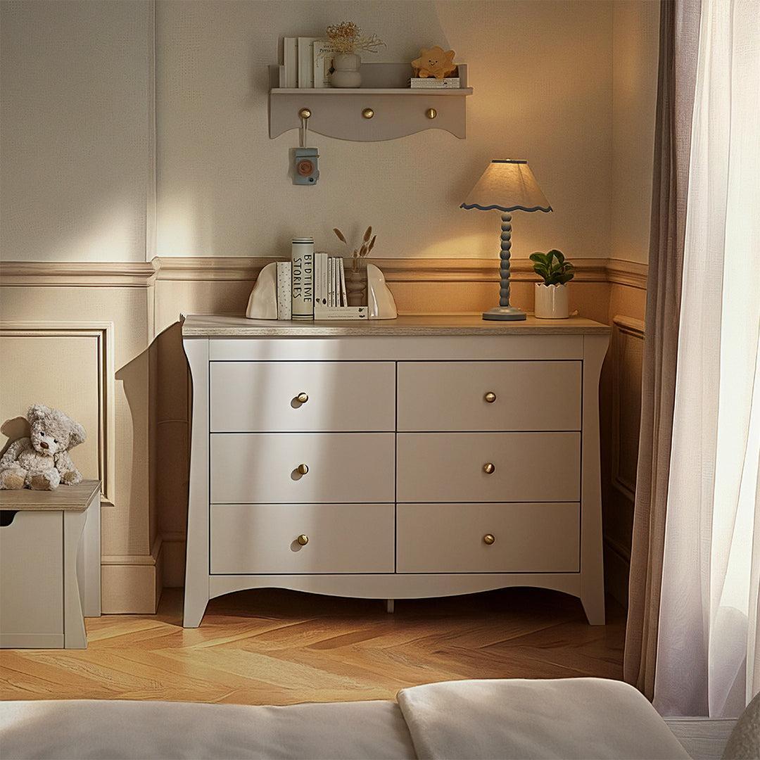 CuddleCo Clara Wide 6 Draw Dresser Changer - Cashmere/Ash