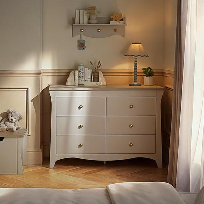 CuddleCo Clara Wide 6 Draw Dresser Changer - Cashmere/Ash