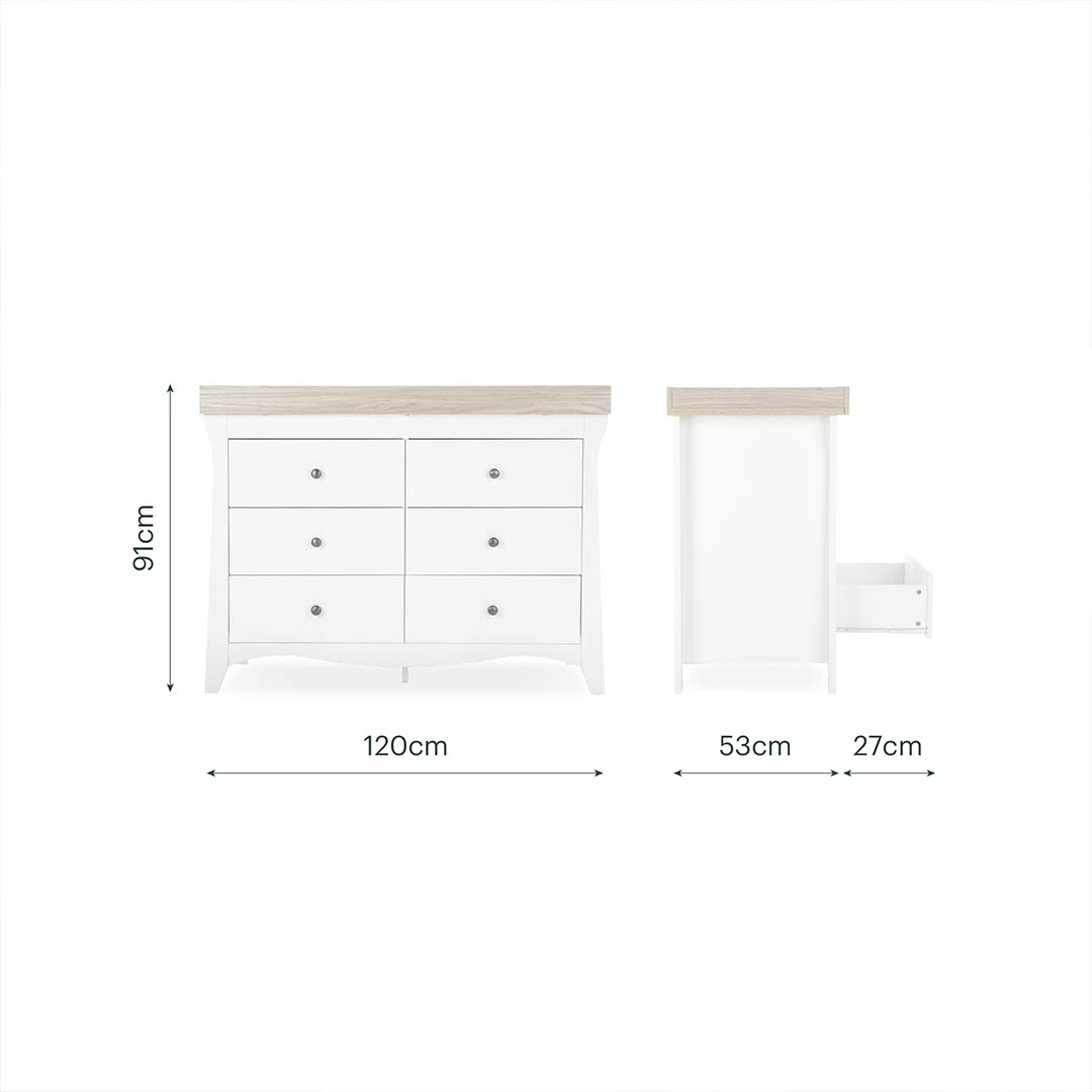 CuddleCo Clara Wide 6 Draw Dresser Changer - White/Ash