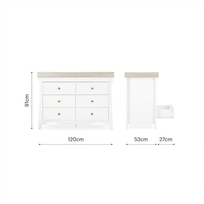 CuddleCo Clara Wide 6 Draw Dresser Changer - White/Ash