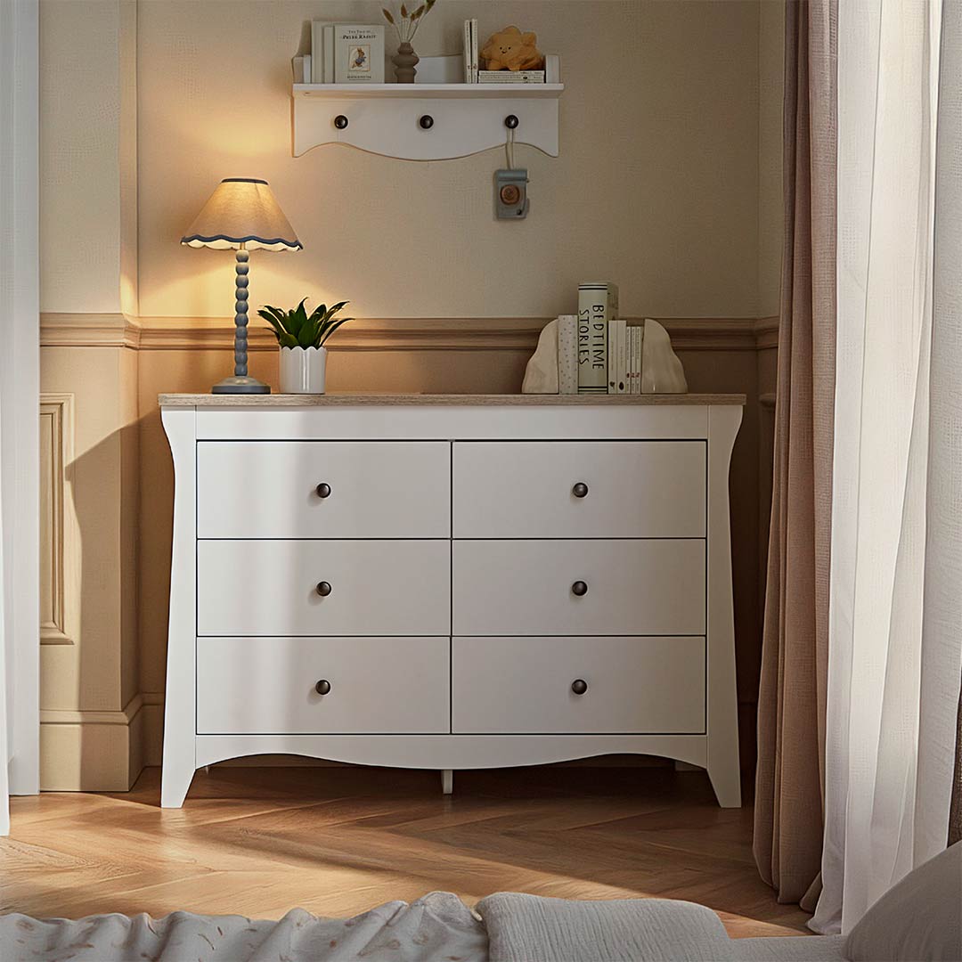 CuddleCo Clara Wide 6 Draw Dresser Changer - White/Ash
