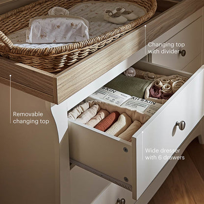 CuddleCo Clara Wide 6 Draw Dresser Changer - White/Ash