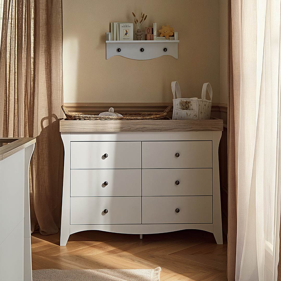 CuddleCo Clara Wide 6 Draw Dresser Changer - White/Ash