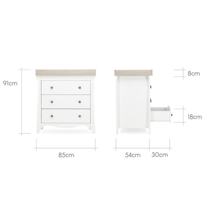 CuddleCo Clara 3-Drawer Dresser + Changer - White/Ash