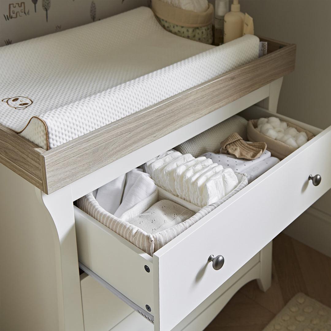 CuddleCo Clara 3-Drawer Dresser + Changer - White/Ash