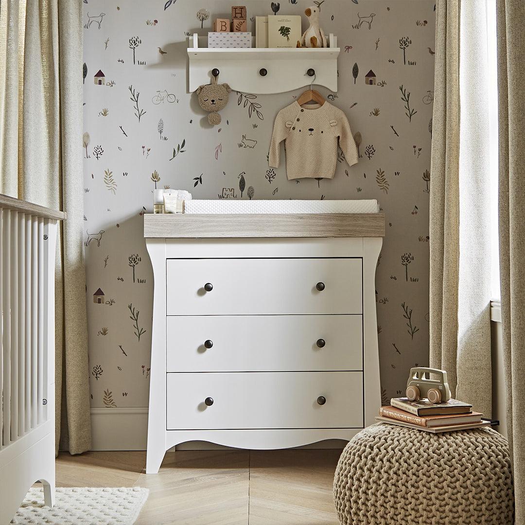 CuddleCo Clara 3-Drawer Dresser + Changer - White/Ash