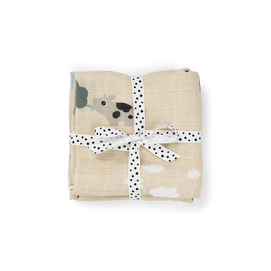 Done By Deer Burp Cloth 2 Pack - Tiny Farm Sand