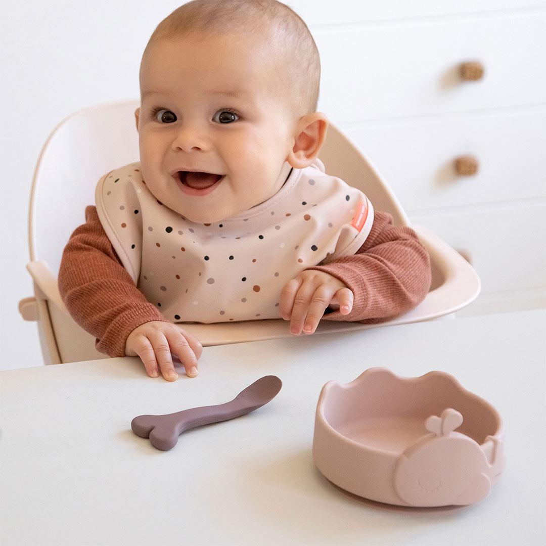 Done by Deer Silicone Stick & Stay Bowl + Baby Spoon  - Powder - Wally