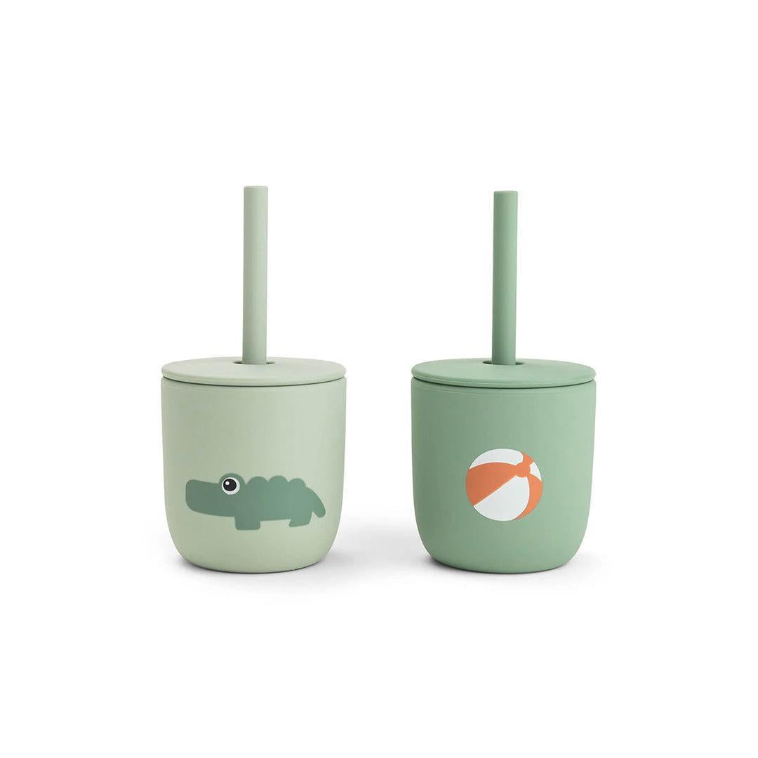 Done by Deer Silicone Straw Cup 2 Pack - Playground Green