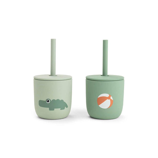 Done by Deer Silicone Straw Cup 2 Pack - Playground Green