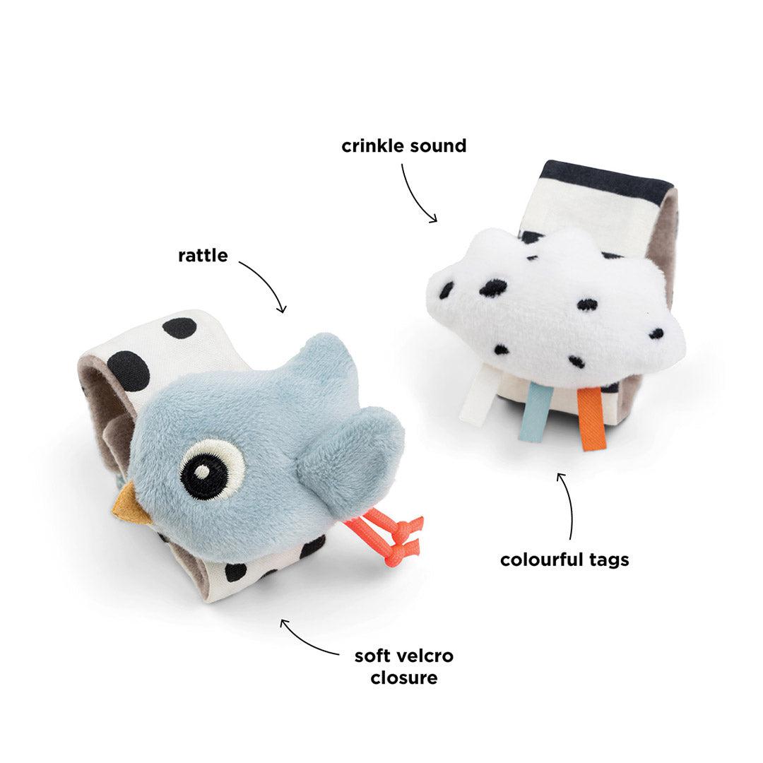 Done by Deer Wrist Rattle Set - 2 Pack - Blue - Happy Clouds