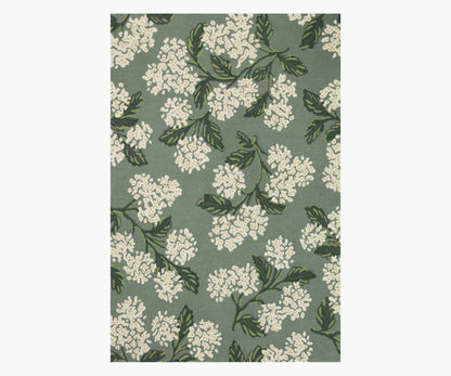 Joie Hydrangea Wool-Hooked Rug - Sage