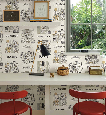 City Maps Wallpaper - Grey & Gold