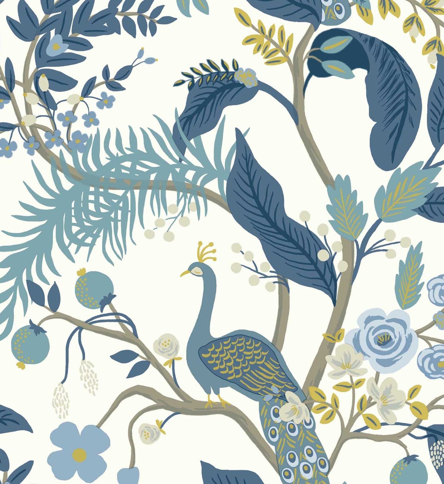 Peacock Wallpaper - Blue & White