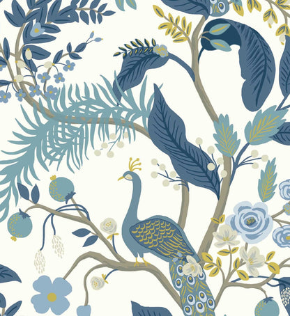 Peacock Wallpaper - Blue & White