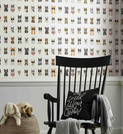 Cool Cats Peel & Stick Wallpaper - White Multi